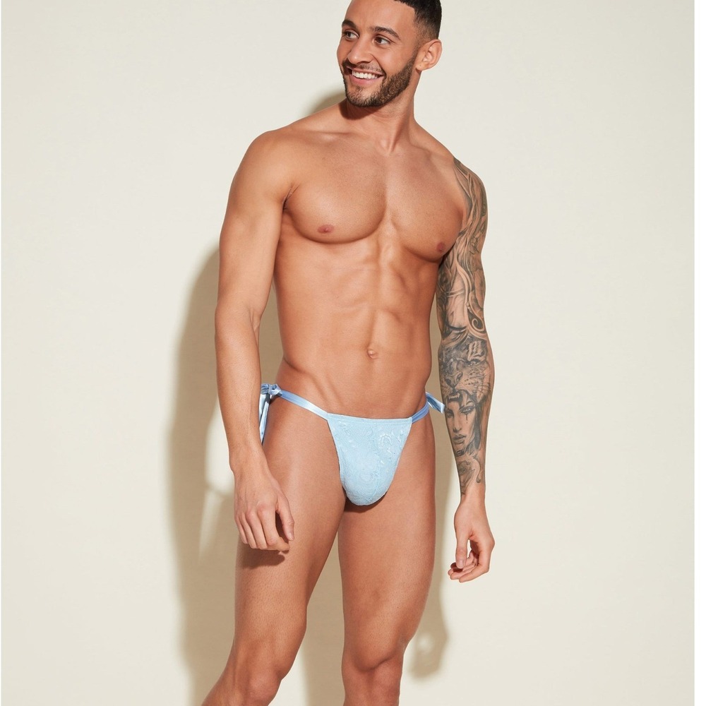 Cosabella Never Say Never Mens Lace Side Tie Thong Light Blue‎ Underwear